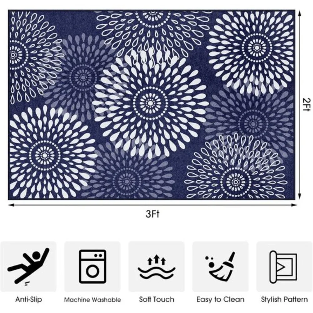 New 2'x3' Area Rug, Non-Slip Washable Hallway Runner for Kitchen or Room, Blue